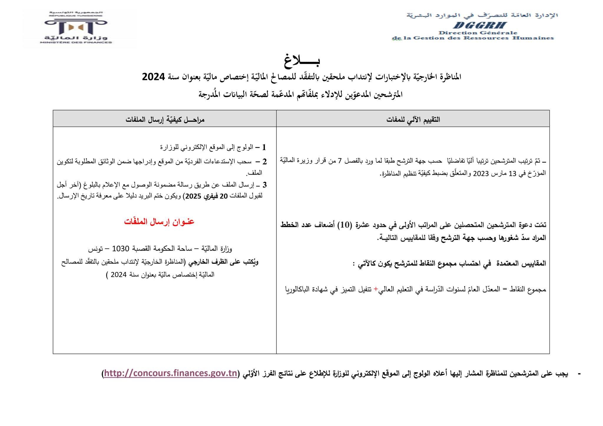 بلاغ طباعة الاستدعاءات الفردية للقبول الأولي لانتداب ملحقين بالتفقد للمصالح المالية 2024/2025